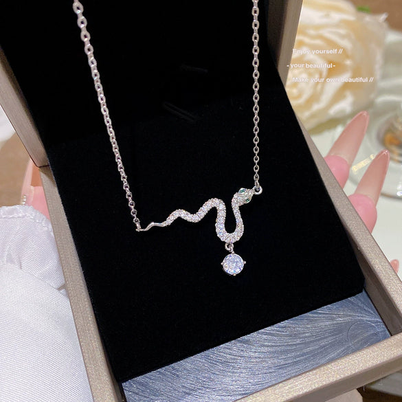 Wholesale Titanium Steel Geometric Clavicle Chain Necklace Set With Zirconia For Women