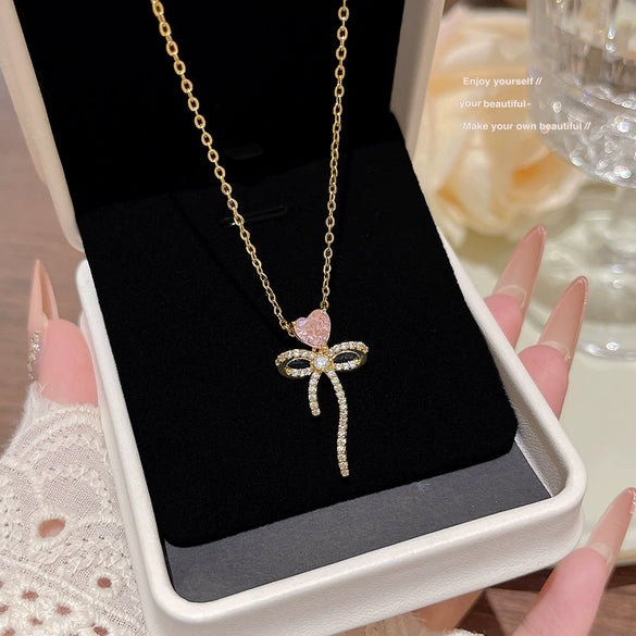 Wholesale Titanium Steel Geometric Clavicle Chain Necklace Set With Zirconia For Women