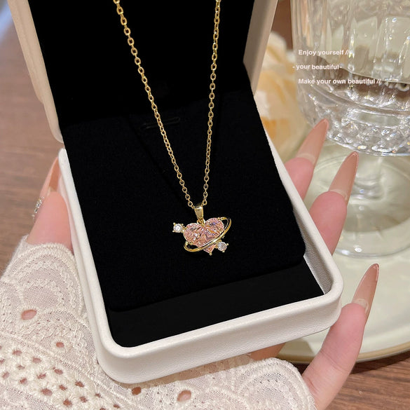 Wholesale Titanium Steel Geometric Clavicle Chain Necklace Set With Zirconia For Women