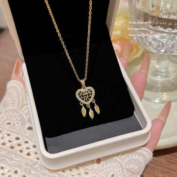 Wholesale Titanium Steel Geometric Clavicle Chain Necklace Set With Zirconia For Women