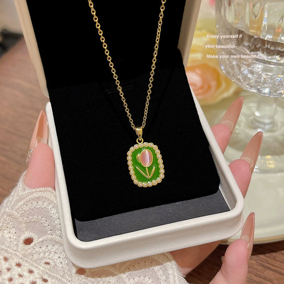 Wholesale Titanium Steel Geometric Clavicle Chain Necklace Set With Zirconia For Women