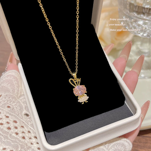 Wholesale Titanium Steel Geometric Clavicle Chain Necklace Set With Zirconia For Women