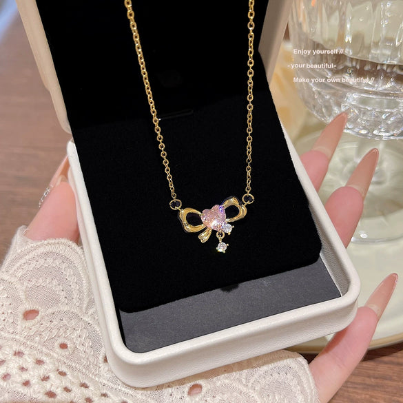 Wholesale Titanium Steel Geometric Clavicle Chain Necklace Set With Zirconia For Women