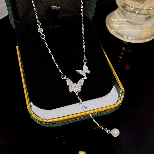 Wholesale Titanium Steel Geometric Clavicle Chain Necklace Set With Zirconia For Women