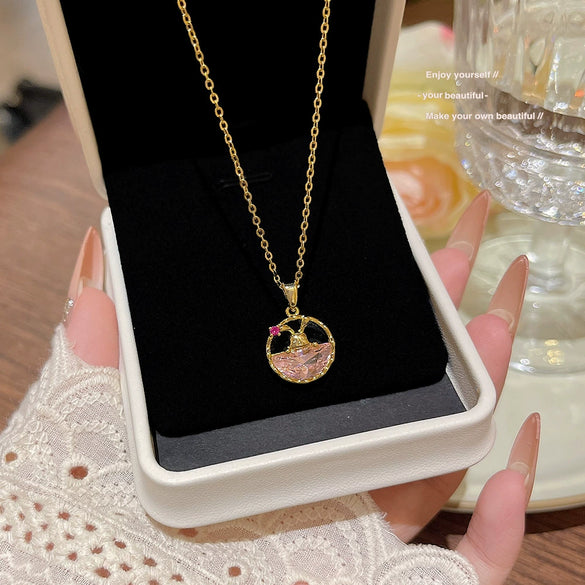 Wholesale Titanium Steel Geometric Clavicle Chain Necklace Set With Zirconia For Women