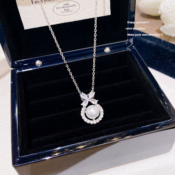 Wholesale Titanium Steel Geometric Clavicle Chain Necklace Set With Zirconia For Women