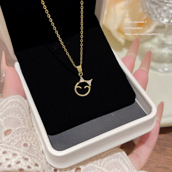 Wholesale Titanium Steel Geometric Clavicle Chain Necklace Set With Zirconia For Women