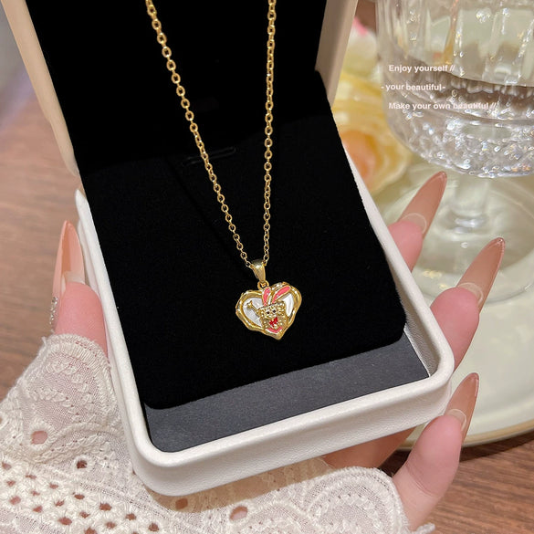 Wholesale Titanium Steel Geometric Clavicle Chain Necklace Set With Zirconia For Women