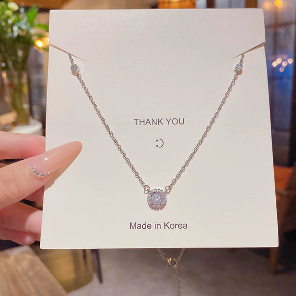 Wholesale Titanium Steel Geometric Clavicle Chain Necklace Set With Zirconia For Women