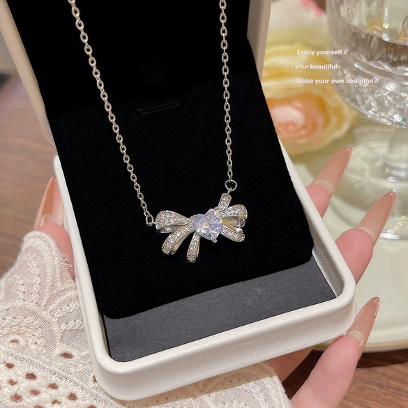 Wholesale Titanium Steel Geometric Clavicle Chain Necklace Set With Zirconia For Women
