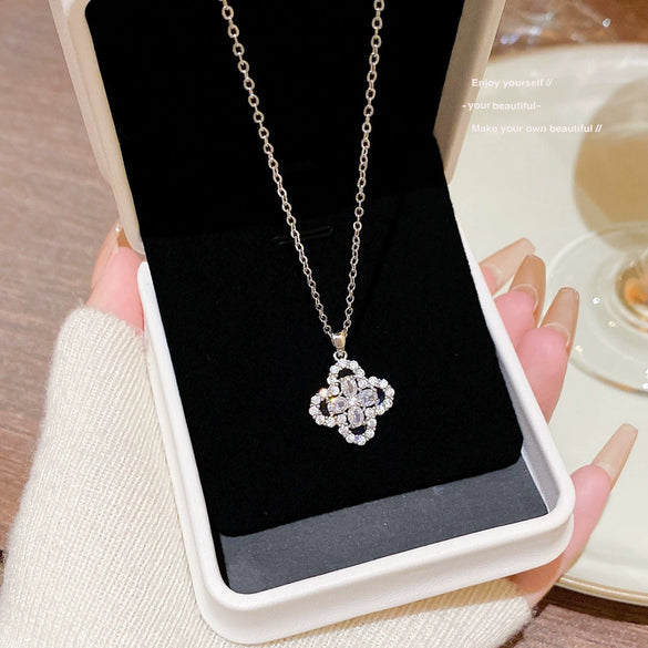 Wholesale Titanium Steel Geometric Clavicle Chain Necklace Set With Zirconia For Women