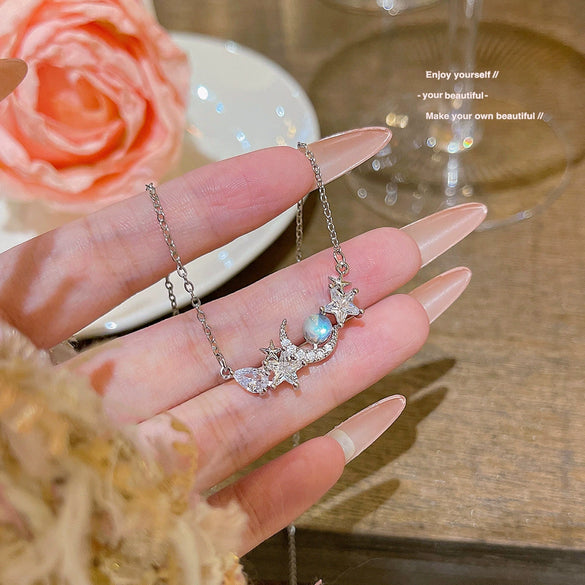 Wholesale Titanium Steel Geometric Clavicle Chain Necklace Set With Zirconia For Women