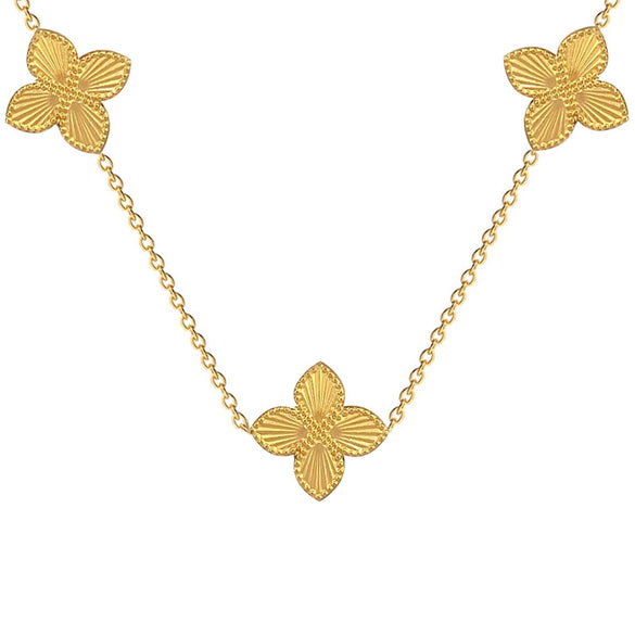 Wholesale Titanium Steel Geometric Clover Laser Electroplated Unisex Clavicle Necklace