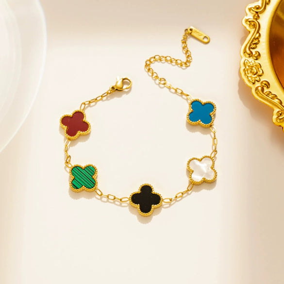 Wholesale Titanium Steel Geometric Clover Light Luxury Double Sided Five Color Non Fading Electroplated Bracelet For Women And Children
