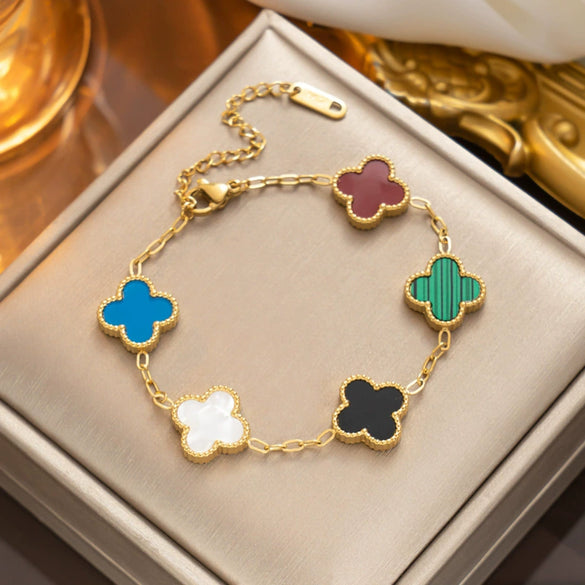 Wholesale Titanium Steel Geometric Clover Light Luxury Double Sided Five Color Non Fading Electroplated Bracelet For Women And Children