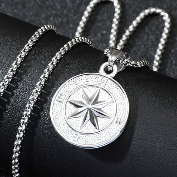 Wholesale Titanium Steel Geometric Compass Pendant Necklace Electroplated Unisex Fashion Accessory