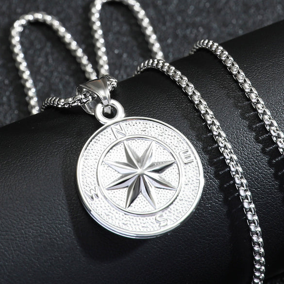 Wholesale Titanium Steel Geometric Compass Pendant Necklace Electroplated Unisex Fashion Accessory