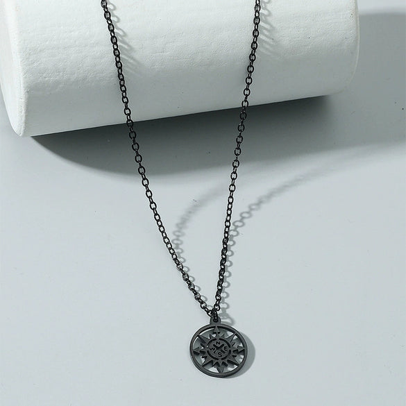 Wholesale Titanium Steel Geometric Compass Pendant Necklace Electroplated Unisex Fashion Accessory