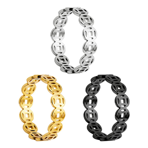 Wholesale Titanium Steel Geometric Copper Coin Shape Electroplated Couple Ring