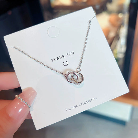 Wholesale Titanium Steel Geometric Cross Chain Light Luxury Women's Concentric Ring Necklace