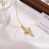 Wholesale Titanium Steel Geometric Cross Inlaid Zircon Electroplating Women's Pendant Necklace