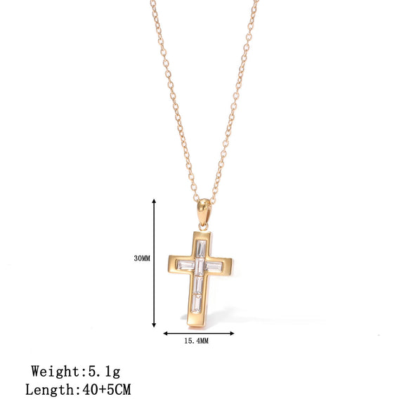 Wholesale Titanium Steel Geometric Cross Inlaid Zircon Electroplating Women's Pendant Necklace