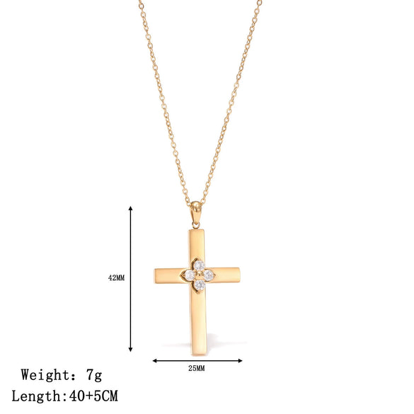 Wholesale Titanium Steel Geometric Cross Pendant Flower Necklace With Electroplating And O Word Chain For Women