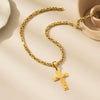 Wholesale Titanium Steel Geometric Cross Pendant Necklace With String Of Pearls Chain For Men Electroplated