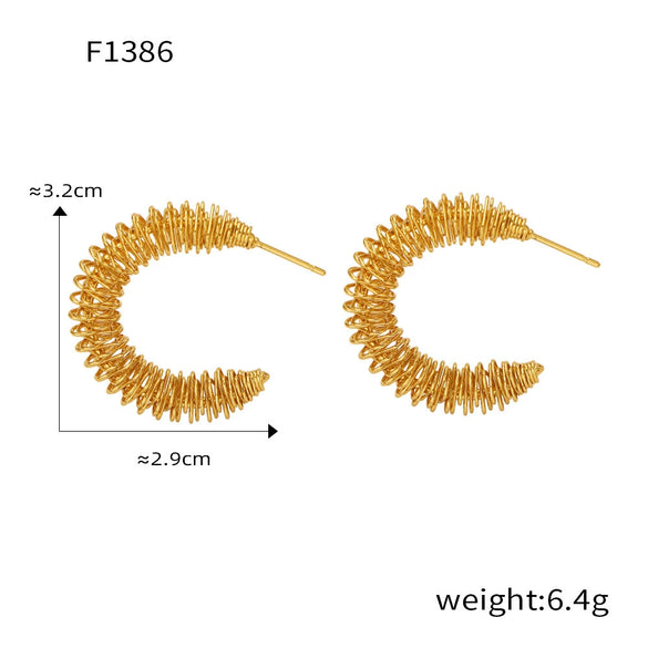 Wholesale 316L Stainless Steel Geometric Cshaped Electroplated Winding Line Earrings For Women