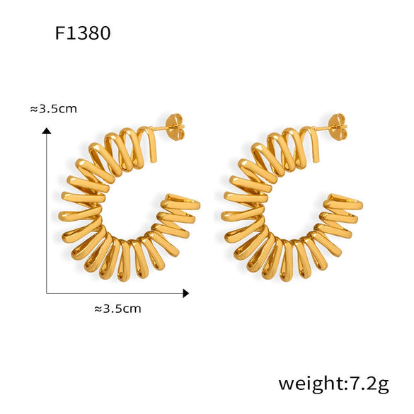 Wholesale 316L Stainless Steel Geometric Cshaped Electroplated Winding Line Earrings For Women