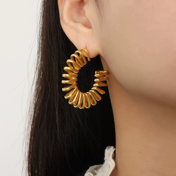 Wholesale 316L Stainless Steel Geometric Cshaped Electroplated Winding Line Earrings For Women