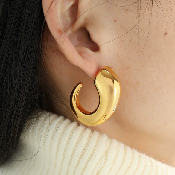 Wholesale 316L Stainless Steel Geometric Cshaped Hollow Earrings For Women Retro Style Electroplated