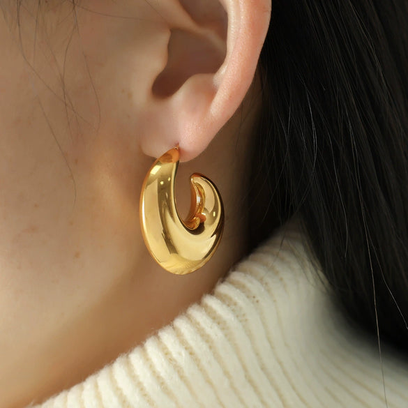 Wholesale 316L Stainless Steel Geometric Cshaped Hollow Earrings For Women Retro Style Electroplated