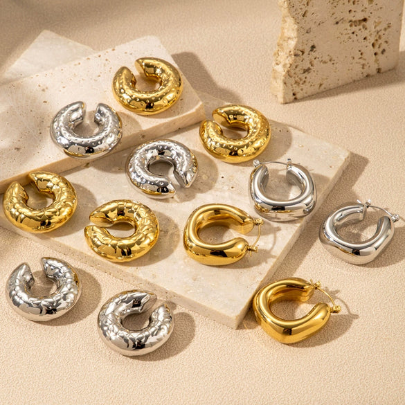 Wholesale Titanium Steel Geometric Cshaped Rectangular Electroplated Metal Earrings For Women