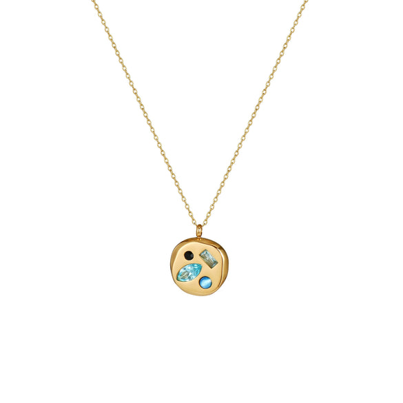 Wholesale Titanium Steel Geometric December Birthstone Zircon Necklace For Women With Electroplating Treatment And Water Wave Chain