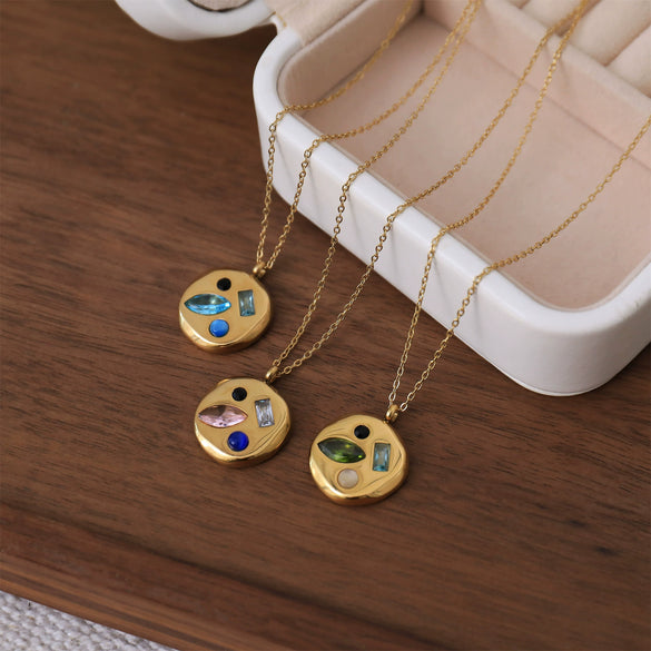 Wholesale Titanium Steel Geometric December Birthstone Zircon Necklace For Women With Electroplating Treatment And Water Wave Chain