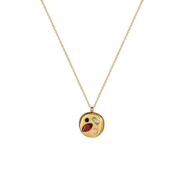 Wholesale Titanium Steel Geometric December Birthstone Zircon Necklace For Women With Electroplating Treatment And Water Wave Chain