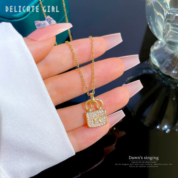 Wholesale Titanium Steel Geometric Diamond Microset Ochain Necklace For Women