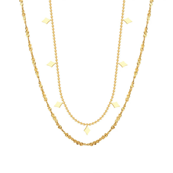 Wholesale Titanium Steel Geometric Diamond Pendant Necklace With Doublelayer Chain And Electroplating Treatment For Women