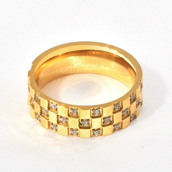 Wholesale Titanium Steel Geometric Diamondencrusted Square Ring Jewelry