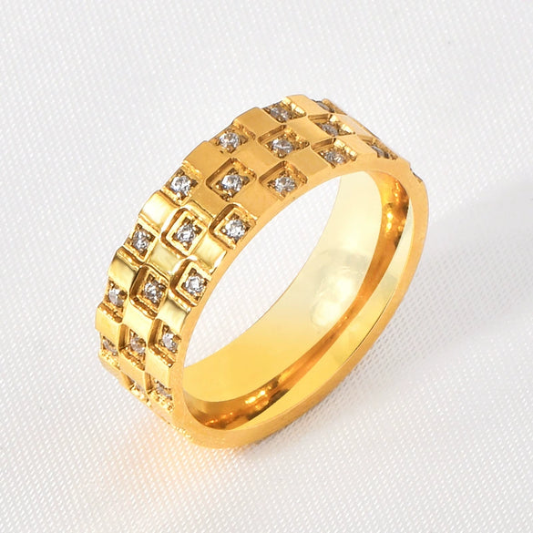 Wholesale Titanium Steel Geometric Diamondencrusted Square Ring Jewelry