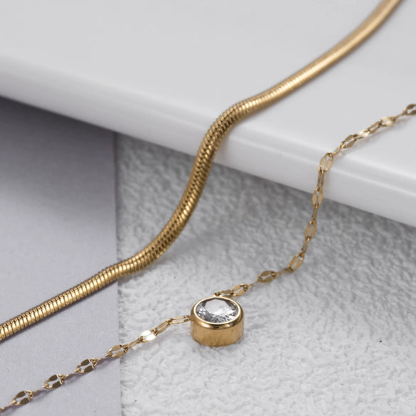 Wholesale Titanium Steel Geometric Double Layer Overlapping Clavicle Chain Necklace For Women Electroplated Cold Style