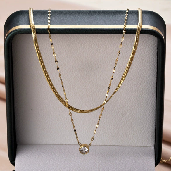 Wholesale Titanium Steel Geometric Double Layer Overlapping Clavicle Chain Necklace For Women Electroplated Cold Style