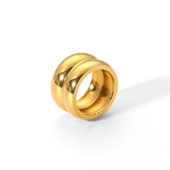 Wholesale Titanium Steel Geometric Double Layer Ring With 18K Gold Electroplated And Casting Finish Unisex