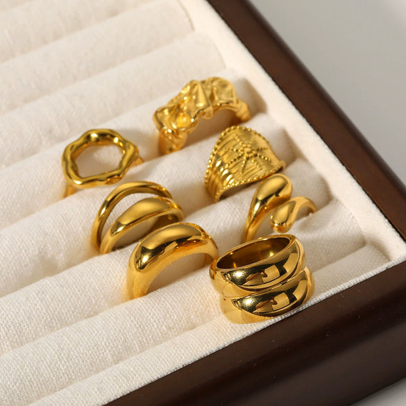 Wholesale Titanium Steel Geometric Double Layer Ring With 18K Gold Electroplated And Casting Finish Unisex