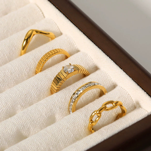 Wholesale Titanium Steel Geometric Double Layer Ring With 18K Gold Electroplated And Casting Finish Unisex