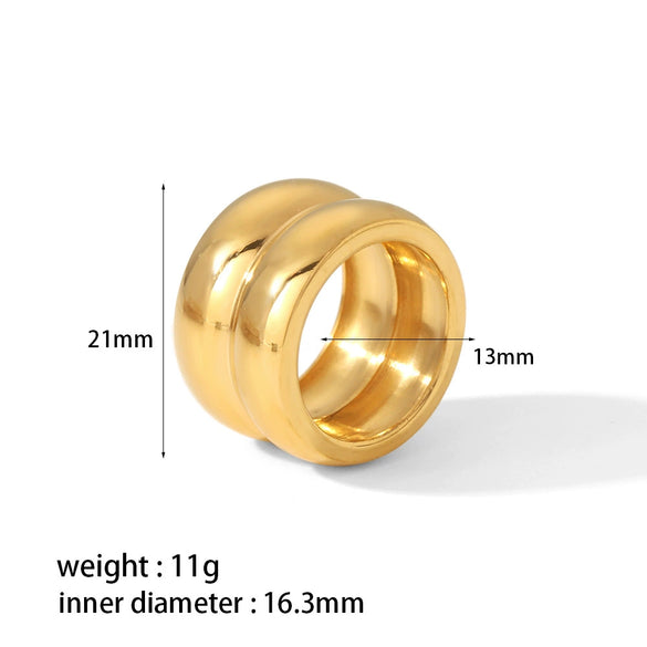 Wholesale Titanium Steel Geometric Double Layer Ring With 18K Gold Electroplated And Casting Finish Unisex