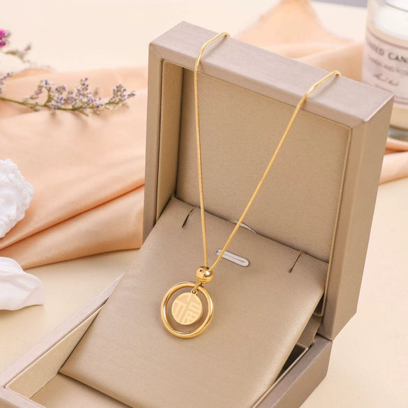 Wholesale Titanium Steel Geometric Double Sided Necklace For Women With Snake Bone Chain And Electroplating