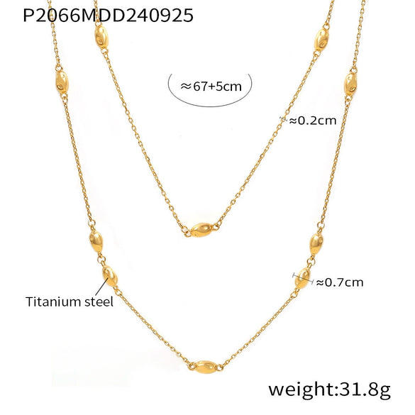 Wholesale Titanium Steel Geometric Doublelayer Beaded Sweater Chain Necklace For Women Light Luxury Style Electroplated