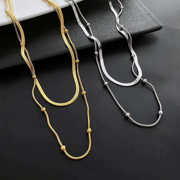 Wholesale Titanium Steel Geometric Doublelayer Clavicle Necklace For Women With Electroplating